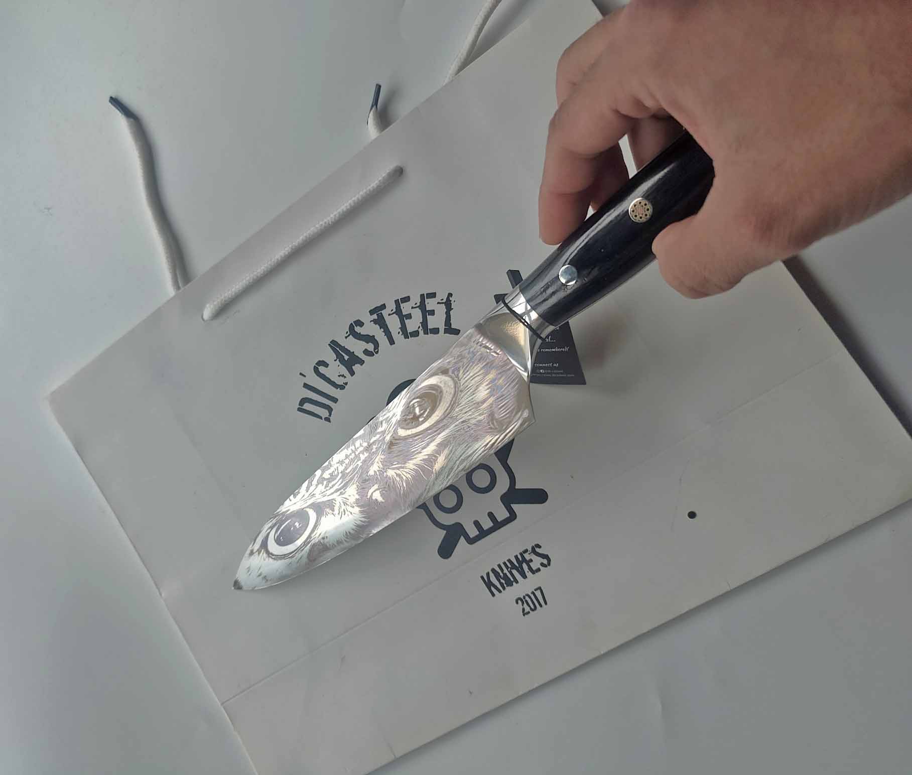 DC-112 Chef Knife With Owl Eyes Engraving 3